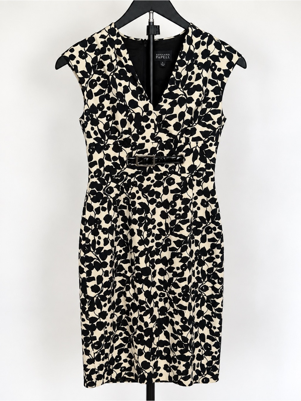 Adrianna Papell Black White Floral Sheath Dress